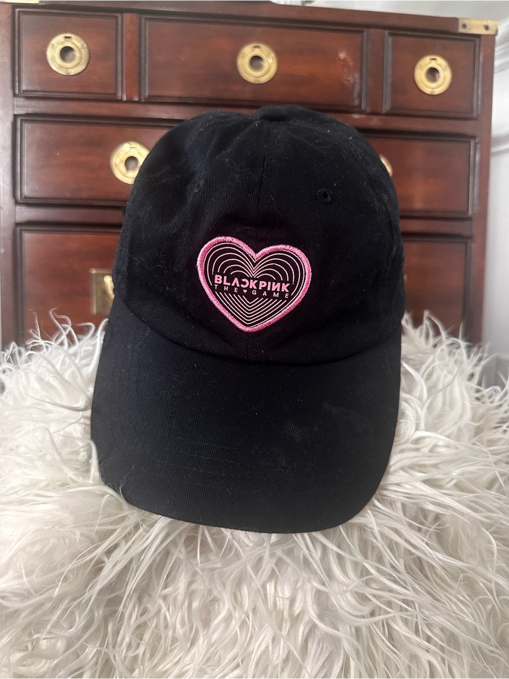 BLACKPINK Embroidered Heart Baseball Cap - Black with Pink Accent